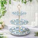 Lallisa 3 Tier Blue Hydrangea Cake Stand 10", 9" and 7" Ceramic Serving Tray Dessert Cupcake Display Holder Tower for Wedding Baby Bridal Shower Tea Party Decoration