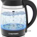 Chefman Electric Kettle, 1.8L 1500W, Hot Water Boiler, Removable Lid for Easy Cleaning, Auto Shut Off, Boil-Dry Protection, Stainless Steel Filter, BPA Free, Borosilicate Glass Electric Tea Kettle (Black)