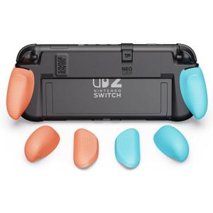 by Skull & Co. NeoGrip: an Ergonomic Grip Hard Shell with Replaceable Grips [to fit All Hands Sizes] for Nintendo Switch 2 - Neon Blue & Red
