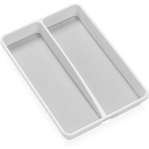 madesmart Classic Mini Utensil Tray, Soft Grip, Non-Slip Kitchen Drawer Organizer, 2 Compartments, Multi-Purpose Home Organization, BPA Free, White