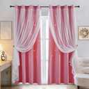 Dreamy Star Cutout Blackout Curtains with White Sheer,Double Layer Curtains for Girls Bedroom, Hollow Out Drapes for Nursery (2 Panel,52Wx72L,Pink)