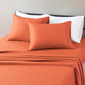 Amazon Basics Lightweight Breathable Microfiber 4-Piece Bed Sheet Set, Brick, Solid, Queen