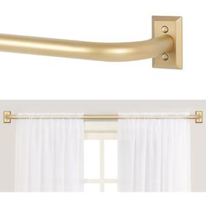 Gold Wrap Around Curtain Rods for Windows 28 to 48:Blackout Heavy Duty Adjustable Curtain Rod Room Darkening 1 Inch Modern Industrial Curved French Return Drapery Rods Easy Install Brass Gold (28-48")