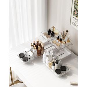 Attelite Makeup Organizer 2-Tier Rotating Design Cosmetics Storage with 180 Rotation Sturdy Durable Versatile Perfume Vanity Organizer for Countertops, Bathrooms, Office Supplies 2 Pack White