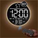 JALL 10" Large Digital Wall Clock with Seconds, Alarm Countdown Timer, Big LED Display, RGB Color, DST, Temperature, Mounted for Bedroom Living Room Office Classroom Gym, Xmas Birthday Gift, White