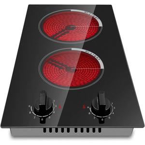 12 Inch Electric Cooktop 2 Burner, Built-in Stove, Electric Radiant Cooktop with Knob Conrol, Residual Heat Indicator, 9 Power Level, Over-Heat Protection, 220V Hard Wire(No Plug)