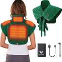 Vofuoti Heating Pad for Neck and Shoulders, Portable Cordless Heating Pad with Massager and Battery, Weighted Electric Heated Neck Shoulder Wrap, 16'' x 22'', 2.2lbs (Green)
