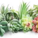 HappyHapi 12 Pcs Artificial Succulents Mini Fake Plants Unpotted Faux Succulent for Craft, Small Plastic Succulents Assortment in Flocked Green Floral Decor for Party, Cake, Garden & Outdoor