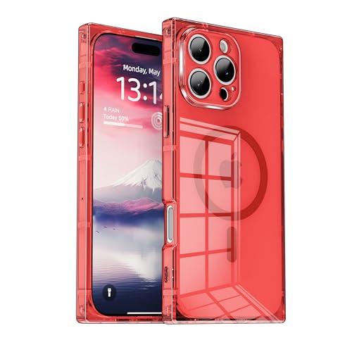 IAIYOXI Rectangle Edge Magnetic Clear Case for iPhone 17 Pro Max, Compatible with MagSafe, Full Camera Protection & Reinforced Corners, Thin Slim Shockproof TPU Phone Cover for Women Girls, Red