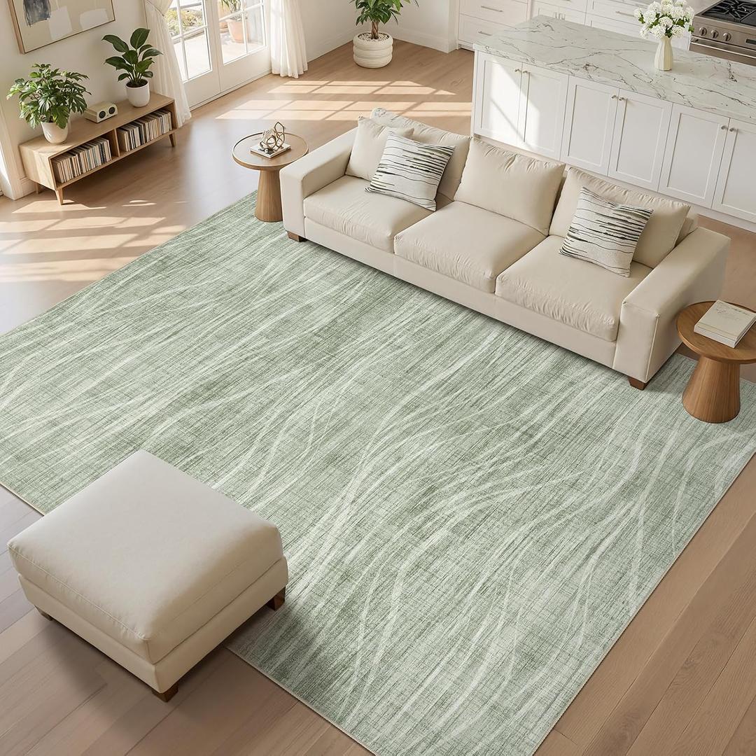 9x13 Area Rug Washable Rugs for Living Room, Large Carpet, Green