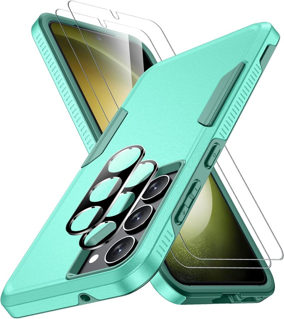 SPIDERCASE Designed for Samsung Galaxy S23 Case, [10 FT Military Grade Drop Protection], 2 Pack [Tempered Glass Screen Protectors+Camera Lens Protectors] Heavy Duty Shockproof Case, Teal