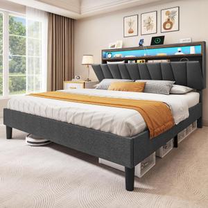 DWVO Full Size Bed Frame with Storage Headboard