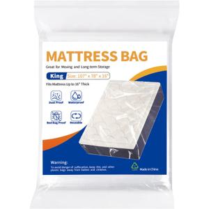 Mattress Bag for Moving Storage - 2 Pack Plastic Waterproof Mattress Protector Cover,Heavy-duty Mattress Moving Supplies (2, King)