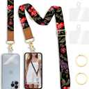 Cell Phone Lanyard Crossbody with Wrist Strap, Flower Lanyards for Around The Neck Wristlet Adjustable Phone Strap Floral for Keys Case ID Badges Accessories