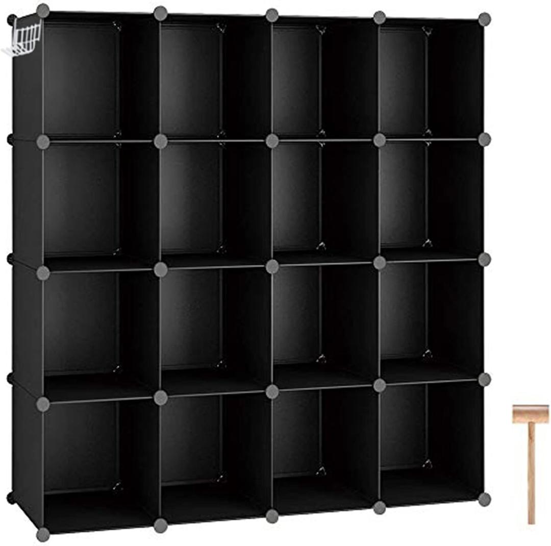 C&AHOME Cube Storage Organizer, 16-Cube Shelves Units, Plastic Storage Cubes, DIY Closet Organizer, Modular Closet Storage Shelves Ideal for Home, Bedroom, 48.4" L 12.4" W 48.4" H Black SUM3016H