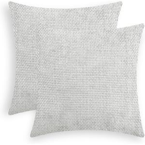 CaliTime Throw Pillow Covers Pack of 2 Soft Solid Dyed Cross Chenille Cushion Cases for Couch Sofa Home Decoration 18 X 18 Inches Light Grey