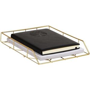 Mind Reader Gold Geometric Paper Tray, Modern Organizer for Documents, Folders, and Office Supplies, Durable and Stylish, Metal, 10" L x 12.25" W x 2" H, Gold