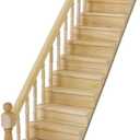 Miniature Stairs 1:12 Scale Dollhouse Furniture Wooden Handrail DIY Unpainted Staircase Dollhouse Accessories Pre-Assembled Steps Model (Left-Handrail)