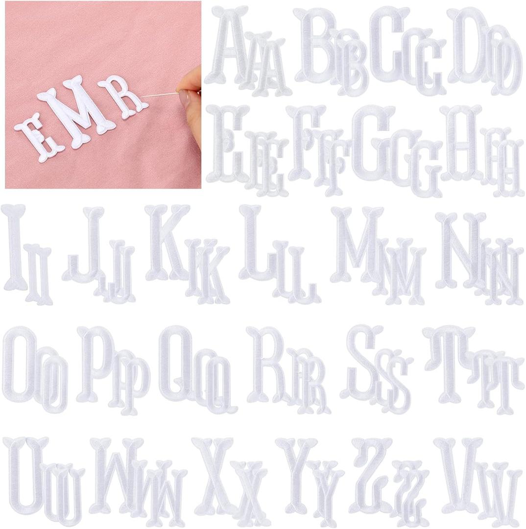 Suncalla 78 Pieces Iron on Letters Patches, Alphabet Embroidered Patches a to Z Fishtail Shaped Letters for DIY Accessories Clothes, Dress, Hat, Socks, T-Shirt, 1.97 Inch (White)