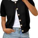 Trendy Queen Short Sleeve Cardigan Sweaters for Women Cropped Tops Summer 2026 Spring Outfits Cute Casual Y2k Fashion Clothes (Black, XL)
