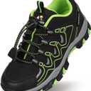 Boys Girls Hiking Trail Shoes Waterproof Slip Resistant Outdoor Trekking Walking Running Sneakers(1Little Kids) (Black/Green)