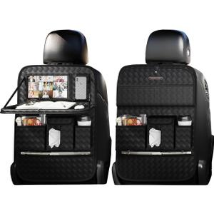 Car Seat Organizers,Multi-functional Back Seat Protectors, Storage Pouches, and Tray Holders (for Cars, Kids, Seat Back and Rear Seats) (Woven Black, 2 Pcs)
