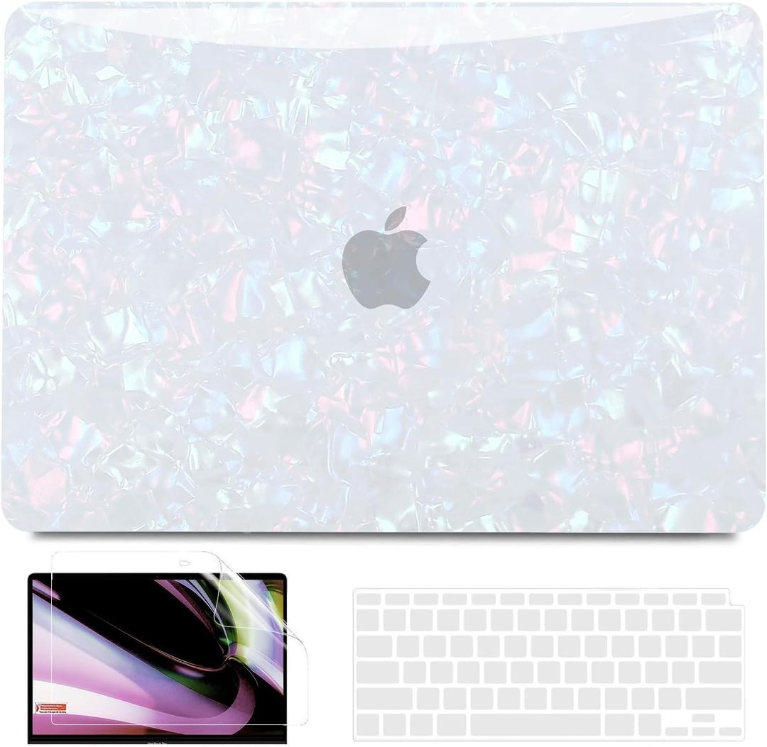 B BELK Compatible with MacBook Air 13 inch Case 2022 2021 2020 2019 2018 M1 A2337 A2179 A1932, Plastic Hard Shell Case for MacBook Air 13.3 inch + Keyboard Cover + Screen Protector, Shiny Pearl