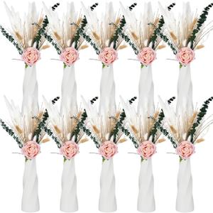 Janinka 10 Set Dried Pampas Grass Centerpiece for Wedding 10 Composite Plastic Flower Vases 10 Artificial Roses 80 Dried Pampas Grass for Baby Shower Rustic Bridal Shower Farmhouse Home Decoration