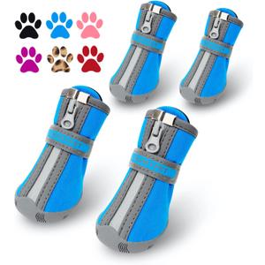 QUMY Dog Shoes for Small Dogs, Puppy Dog Boots & Paw Protectors for Winter Snow Day, Summer Hot Pavement, Waterproof in Rain Weather, Ourdoor Hiking, Indoor Hardfloor Skid-Resistant Sole Blue Size 1