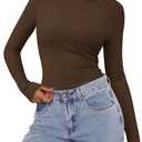 PRETTYGARDEN Womens Long Sleeve Shirts 2026 Ribbed Knit Slim Fitted Basic Tee Casual Going Out Tops Underscrubs Fall Clothing (Brown, M)