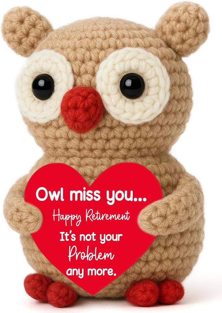 Crochet Owl Retirement Gift for Teacher Coworker, Cute Handmade Farewell Keepsake, Inspirational Thank You Present from Students, Thoughtful Farewell Present for Parents Grandparents