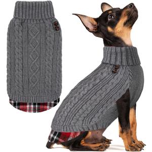 KYEESE Dog Sweater Soft Pullover Dog Sweaters for Small Dogs Male Warm Turtleneck Small Dogs Sweater with Gingham Patchwork Stretchy Knitwear Cat Clothes Thick Pet Coat for Fall Winter Cold Weather (1# Grey) S