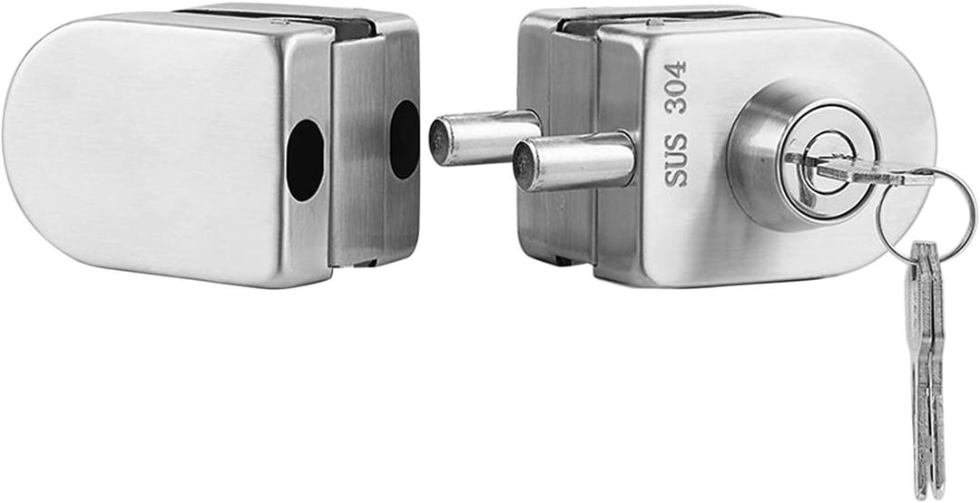 Fits on 1/2" Glass,10 mm -12 mm, Glass Door Lock, Stainless Steel Double Bolts Swing Push Sliding Access Control Office Glass Door Lock with 3 Keys (102-A)