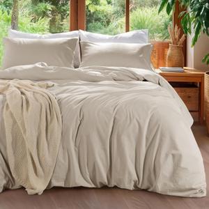 100% Linen Duvet Cover Set Queen Size, Pure Natural French Flax Linen Duvet Cover, Breathable for Hot Sleepers, Zipper Closure & Corner Ties - 3 Piece (Linen, Queen)