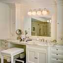 Brass Vanity Light, 31-Inch Modern 4-Light Gold Bathroom Light Fixtures with Frosted Globe Shade Mid Century Milk Glass Wall Sconce