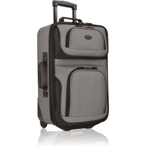 U.S. Traveler Rio Lightweight Softside Rolling Carry-on Suitcase, 2-Wheel Single, Grey, 21"
