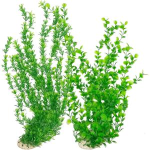 Hamiledyi 23" Tall Aquarium Plastic Plants - 2 Pack Soft Fish Tank Decor, Artificial Green Grass Cluster for Aquariums, Safe Bendable Underwater PlantsGreen Style B
