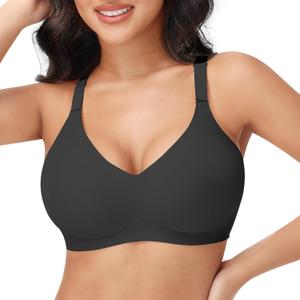 PoseFree Wireless Bras for Women No Underwire Full Coverage Supportive Seamless Back Fat Smoothing Padded Push Up Bra (3X-Large, Black)