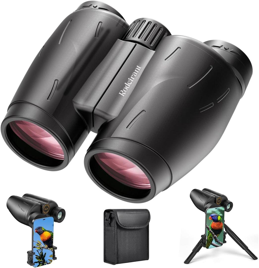 Binoculars 25x30 for Adults with Universal Phone Adapter, Tripod and Tripod Adapter,Large Eyepiece Easy Focus Compact and Waterproof Binoculars for Bird Watching,Hiking and Travel (Black)