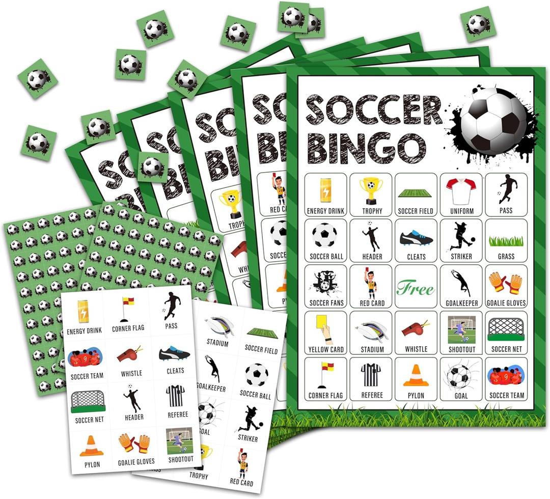 Soccer Bingo Card Game, Soccer Bingo Game for Adults, Sports Party Supplies, Favors, Soccer Party Decorations, Gift  24 Players Bingo Game, C05