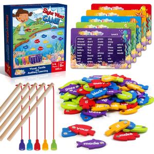 SpringFlower Wooden Magnetic Sight Word Fishing Game, Sight Word Educational Toy for Age of 3,4,5,6 Year Old Kids, Boys & Girls, Homeschool, Visual, Tactile and Auditory Learning