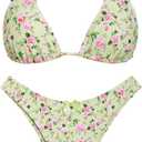seamoly Women's Bikini Sets Tie Back Bowknot Two Piece Swimsuits Triangle Thong Bathing Suit Gingham Floral Cherry Printing (Green, M)