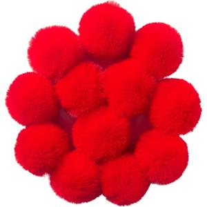 2 x 12 Pcs Small Faux Fur Pom Pom Balls 2.75 in Fur Fluffy Pompom Ball with Elastic Loop for Hats, Shoes, Scarves, Gloves, Bags, Key Chain Charms Accessories, 2 3/4 inches (Red)