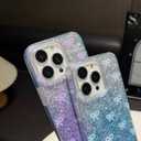 Compatible with iPhone 13 Pro Case, Cute Bow Pattern Gradient Bling Sparkly Aesthetic Transparent Shockproof Slim Durable TPU Phone Case for Women Girls - Blue