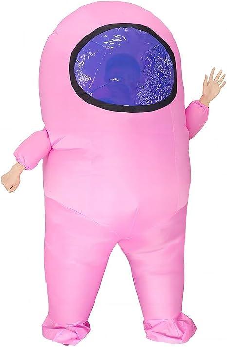MXoSUM Impostor Inflatable Costume for Adult Funny Halloween Spacesuit Costume Astronaut Figures for Adult Game Fans, Pink