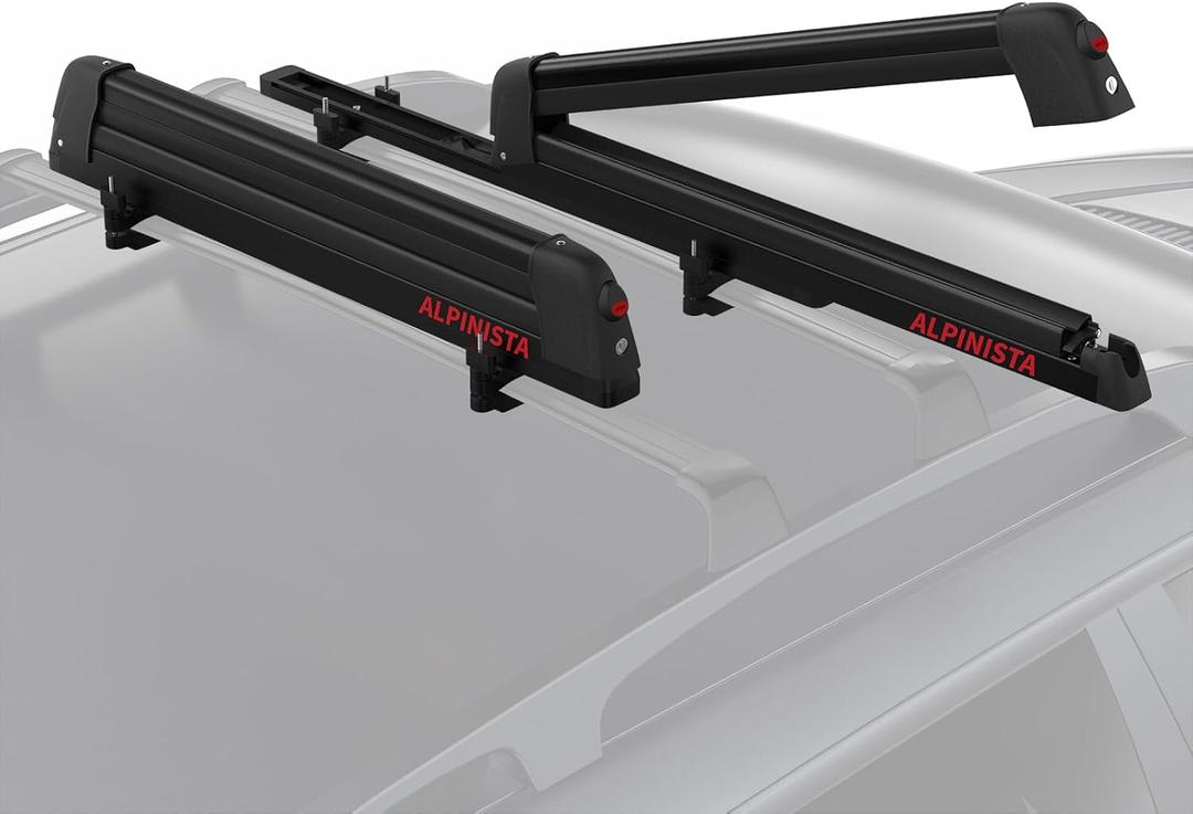 Alpinista Ski & Snowboard Rack for Car Roof with Sliding Extension, Snowboard Roof Rack Fits 5 Ski Pairs or 4 Snowboards, Aluminum, Universal for Square/Rectangular/Aero Bars