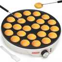 24 Slots Mini Pancakes Maker, Poffertjes Maker Pan, Thin Ebelskiver Aebleskiver Pan, Electric Pancakes Maker, Dutch Pancake Machine, Browning Controllable, with Brush & Forks, White