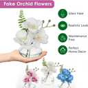 Oairse White Orchids Artificial Flowers Faux Orchids Arrangement in Clear Glass Vases Set of 3 Real Touch Phalaenopsis Orchid Flowers Small Fake Orchid Centerpiece for Dining Room Table
