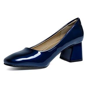 Heel The World Women's Dress Pumps Low Chunky Block Heels Square Toe Party Office Shoes Blue 07