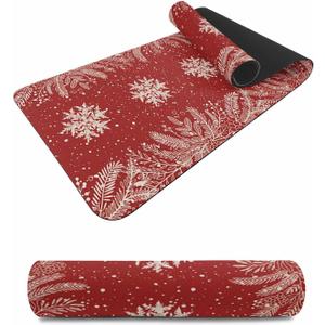 Christmas Snowflakes Heat Table Runner Long, Winter Xmas Pine Leaf Red on Linen Table Countertop Protector Waterproof Non-Slip Decorative Heat Proof Place Mat for Kitchen Dining Room 40"x12" (Bright Red Beige)